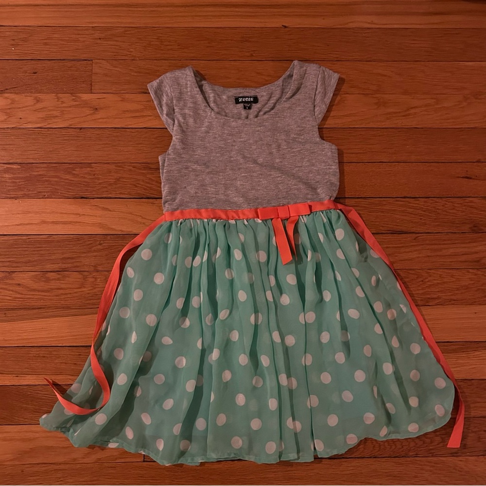 Zunie Gray and Mint Polka Dot Dress in girls size 6